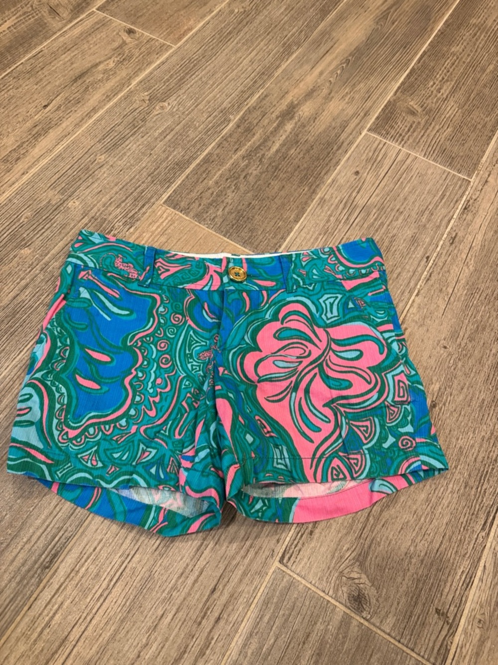 Lilly Pulitzer Teal & Pink Paisley-Print High Waist Shorts
